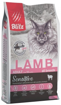 Сухой корм BLITZ Sensitive Adult Cat Lamb для взрослых кошек с чувствительным пищеварением (Ягненок)